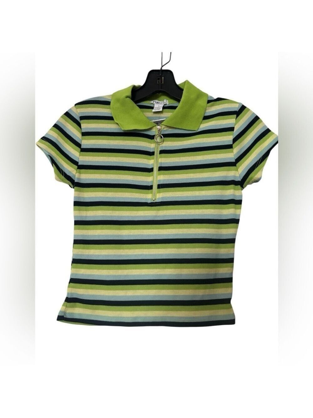 Rue21 Polo Shirt Green Black Stripes